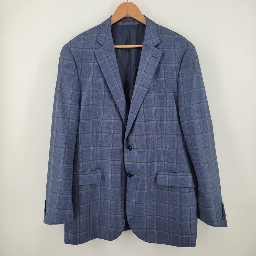 Peter Millar Blazer Mens 44L Blue Plaid 2-Button Sport Coat Made in Canada